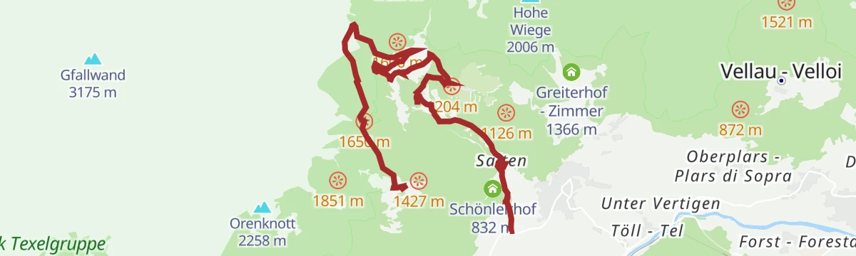 Route map: Sull'Alta Via di Merano n° 24 verso la cascata di Parcines